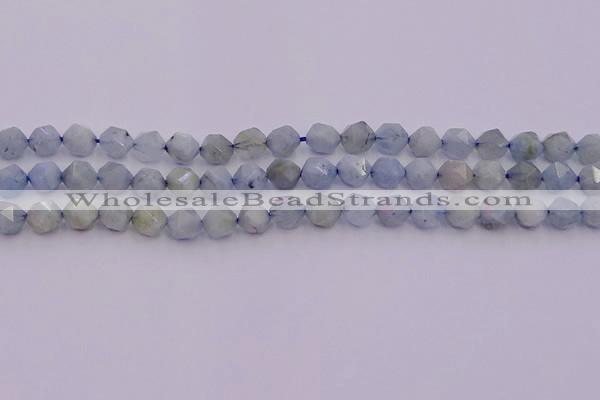 CAQ791 15.5 inches 8mm faceted nuggets aquamarine gemstone beads