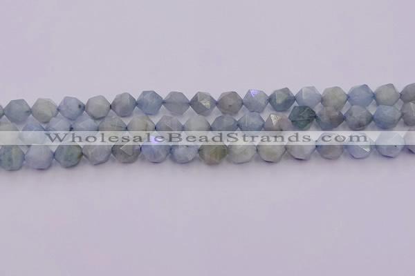 CAQ792 15.5 inches 10mm faceted nuggets aquamarine gemstone beads