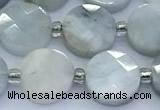 CAQ966 15 inches 10mm faceted coin aquamarine beads