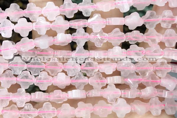 CARV21 15 inches 8mm carved flower rose quartz gemstone beads