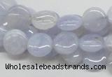 CBC12 15.5 inches 12mm flat round blue chalcedony beads wholesale