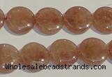 CBQ17 15.5 inches 14mm flat round strawberry quartz beads wholesale