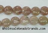 CBQ235 15.5 inches 10mm flat round strawberry quartz beads