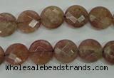 CBQ241 15.5 inches 10mm faceted coin strawberry quartz beads