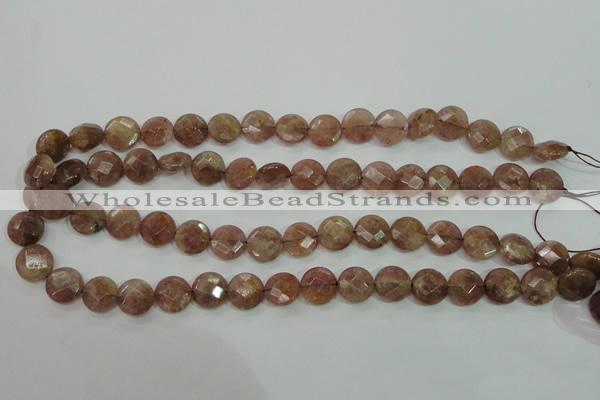 CBQ241 15.5 inches 10mm faceted coin strawberry quartz beads