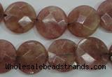 CBQ244 15.5 inches 16mm faceted coin strawberry quartz beads