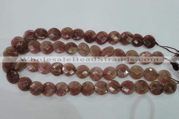 CBQ244 15.5 inches 16mm faceted coin strawberry quartz beads