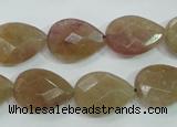 CBQ260 15.5 inches 13*18mm faceted flat teardrop strawberry quartz beads