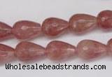 CBQ269 15.5 inches 10*15mm faceted teardrop strawberry quartz beads