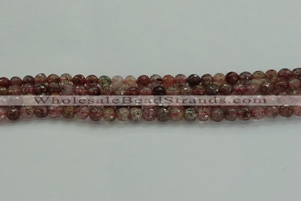 CBQ321 15.5 inches 6mm faceted round strawberry quartz beads