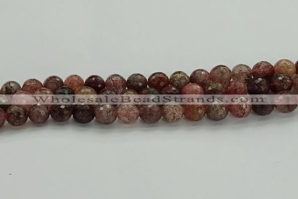 CBQ323 15.5 inches 10mm faceted round strawberry quartz beads