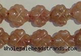 CBQ37 15.5 inches 15mm carved flower strawberry quartz beads