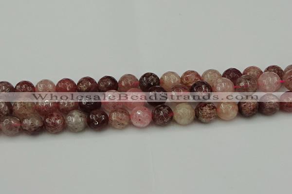 CBQ414 15.5 inches 12mm faceted round strawberry quartz beads