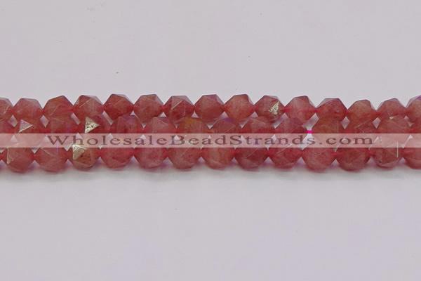 CBQ434 15.5 inches 12mm faceted nuggets strawberry quartz beads