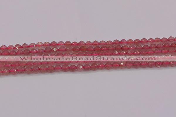 CBQ436 15.5 inches 6mm faceted nuggets strawberry quartz beads