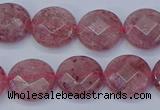 CBQ459 15.5 inches 10mm faceted coin strawberry quartz beads