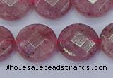 CBQ461 15.5 inches 14mm faceted coin strawberry quartz beads