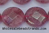 CBQ464 15.5 inches 20mm faceted coin strawberry quartz beads