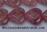 CBQ470 15.5 inches 14mm faceted heart strawberry quartz beads