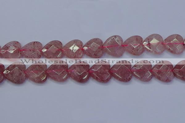 CBQ472 15.5 inches 18mm faceted heart strawberry quartz beads