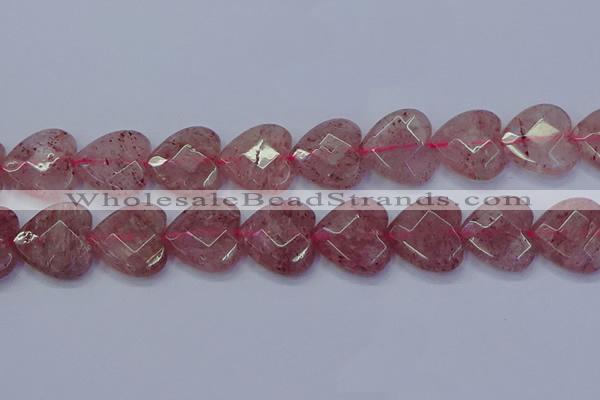 CBQ473 15.5 inches 20mm faceted heart strawberry quartz beads