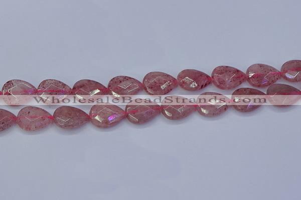 CBQ479 15.5 inches 15*20mm faceted flat teardrop strawberry quartz beads