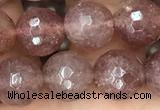 CBQ573 15.5 inches 10mm faceted round strawberry quartz beads