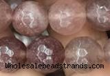 CBQ574 15.5 inches 12mm faceted round strawberry quartz beads