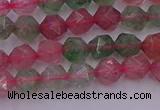 CBQ681 15.5 inches 6mm faceted nuggets mixed strawberry quartz beads