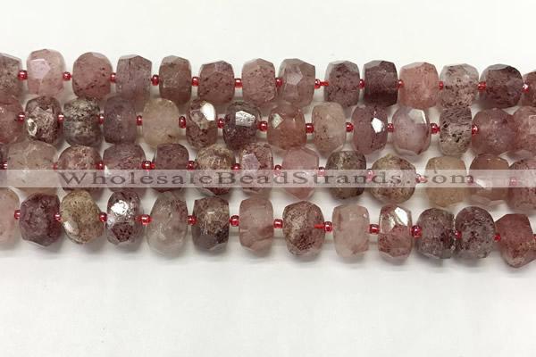 CBQ711 15.5 inches 6*10mm - 8*11mm faceted tyre strawberry quartz beads