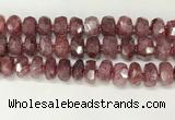 CBQ713 15.5 inches 6*13mm - 8*14mm faceted tyre strawberry quartz beads