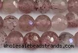 CBQ761 15 inches 6mm faceted round strawberry quartz beads