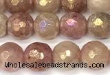 CBQ775 15 inches 6mm faceted round AB-color strawberry quartz beads