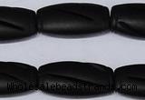 CBS27 15.5 inches 16*30mm carved flat drum black stone beads