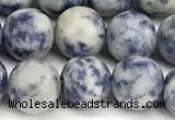 CBS618 15 inches 8mm round matte blue spot stone beads