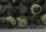 CBW164 15.5 inches 12mm round matte black fossil jasper beads