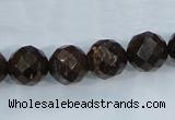 CBZ107 15.5 inches 14mm faceted round bronzite gemstone beads