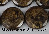 CBZ434 15.5 inches 25mm faceted coin bronzite gemstone beads