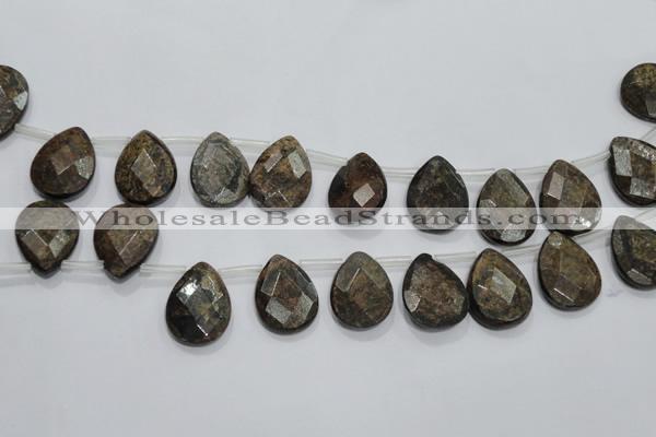 CBZ507 Top-drilled 13*18mm faceted flat teardrop bronzite gemstone beads