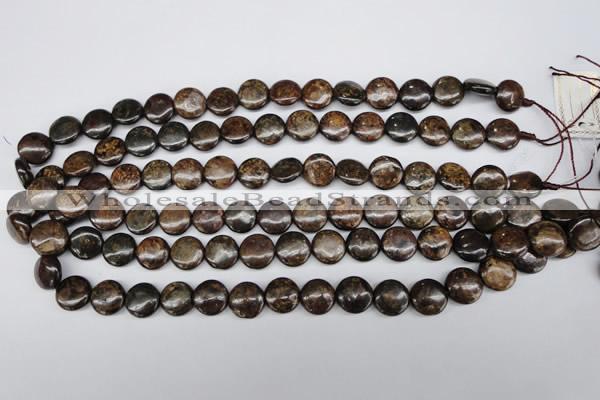 CBZ72 15.5 inches 12mm flat round bronzite gemstone beads