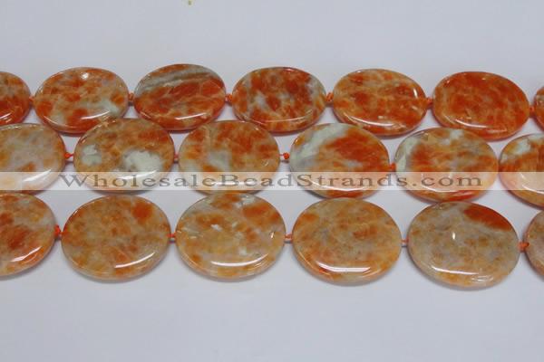 CCA488 15.5 inches 32*37mm oval orange calcite gemstone beads