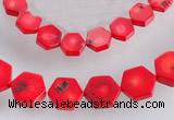 CCB10 5pcs 15.5 inches 9mm & 12mm hexagon red coral beads Wholesale