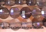 CCB1056 15 inches 4mm faceted coin smoky quartz beads