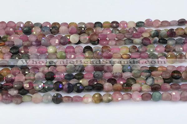 CCB1149 15 inches 4mm faceted coin tourmaline beads