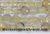 CCB1162 15 inches 4mm faceted coin golden rutilated beads