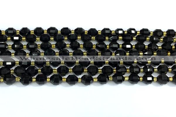 CCB1293 15 inches 7mm - 8mm faceted black tourmaline beads