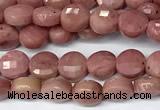 CCB1377 15 inches 4mm faceted coin pink wooden jasper beads