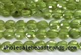 CCB1378 15 inches 4mm faceted coin peridot beads