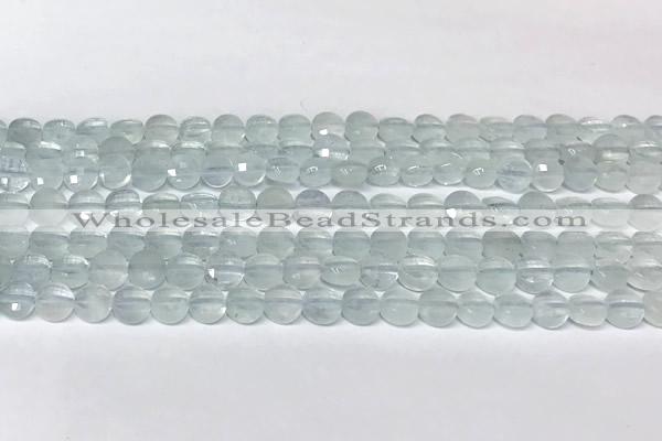 CCB1401 15 inches 6mm faceted coin aquamarine beads