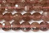 CCB1410 15 inches 6mm faceted coin strawberry quartz beads